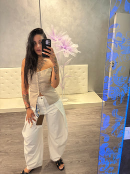 🤍 Pantalone Balloon Bianco a Vita Alta
