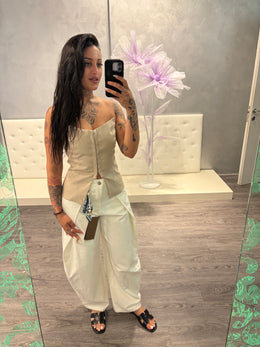 🤍 Pantalone Balloon Bianco a Vita Alta