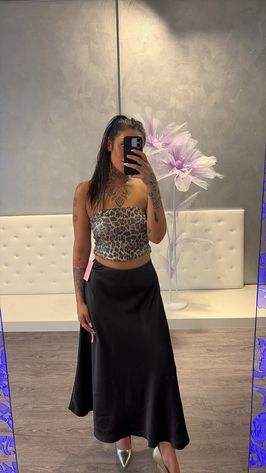 ✨ Top Fascia Animalier con Paillettes Argento