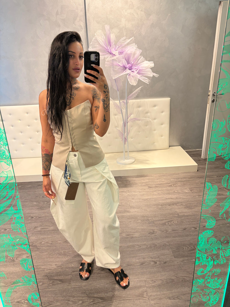 🤍 Pantalone Balloon Bianco a Vita Alta