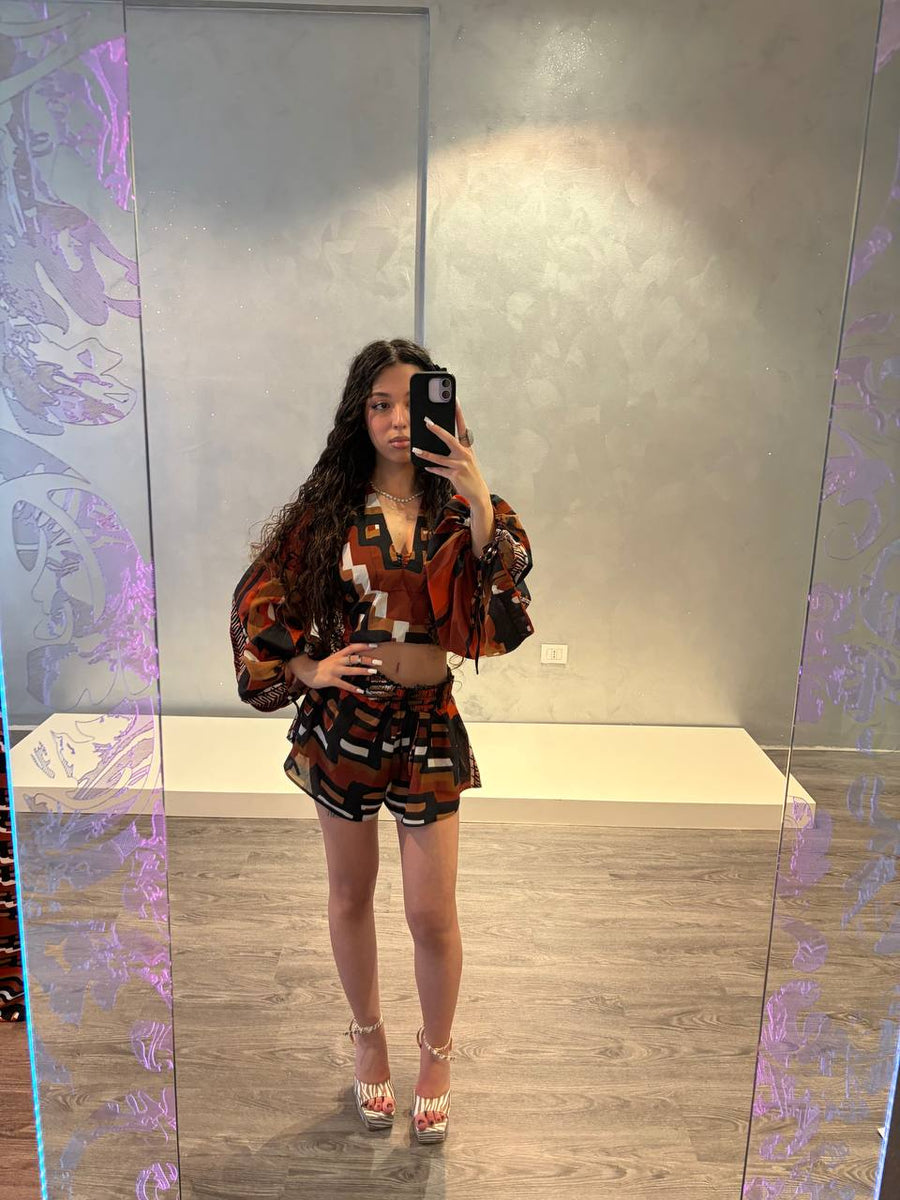 Coordinato Crop Top & Shorts Boho Geometry